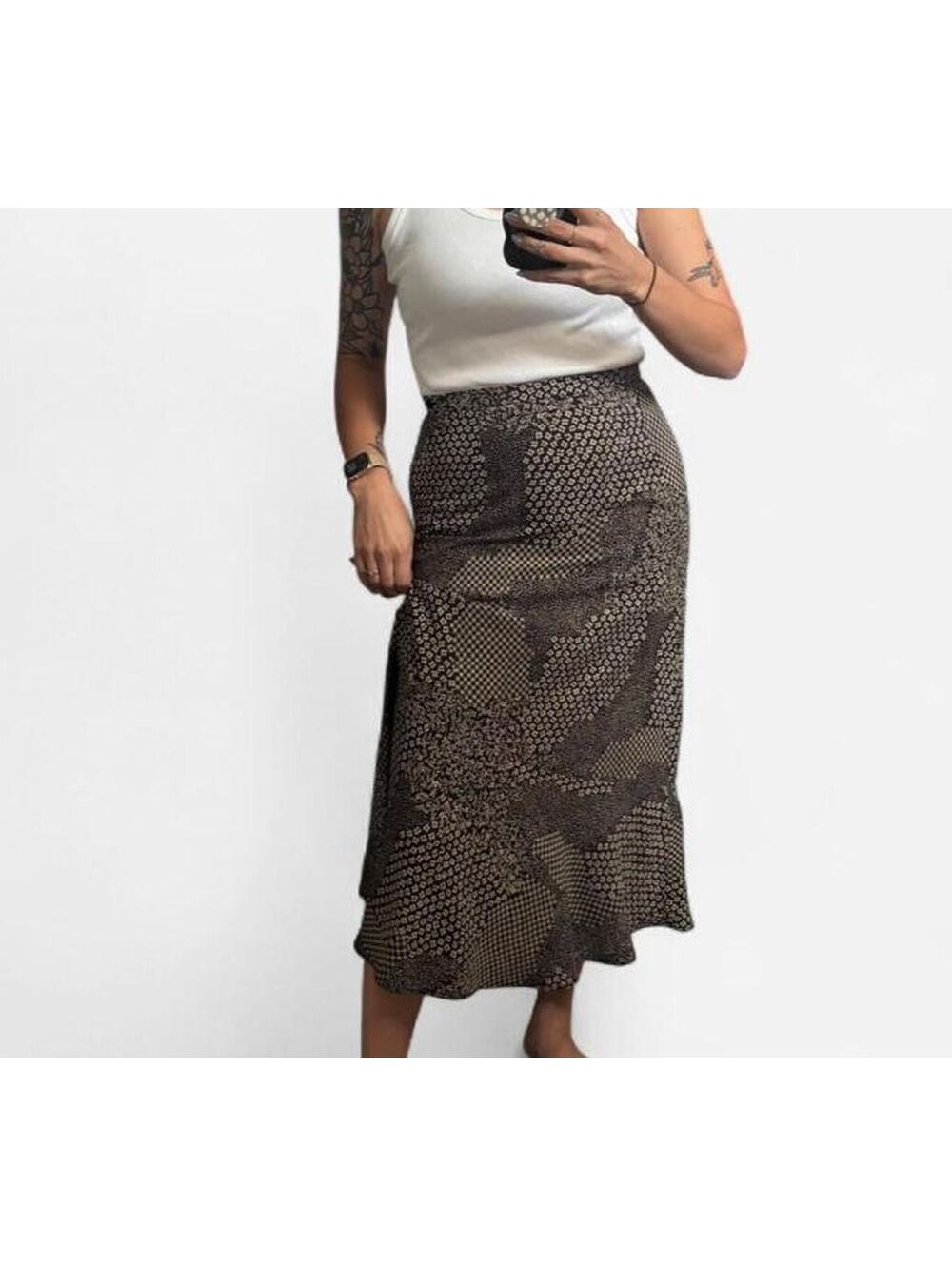 Vintage Black & Brown Floral Midi Skirt